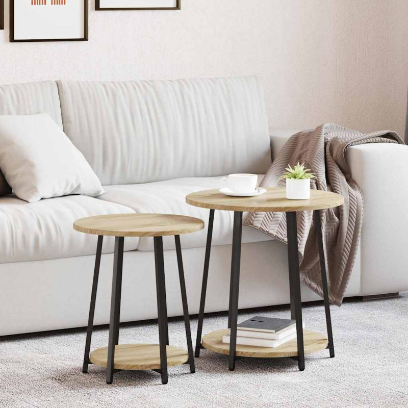 Zestaw stolików bocznych z półką 2 pcs Dąb Sonoma i czarny