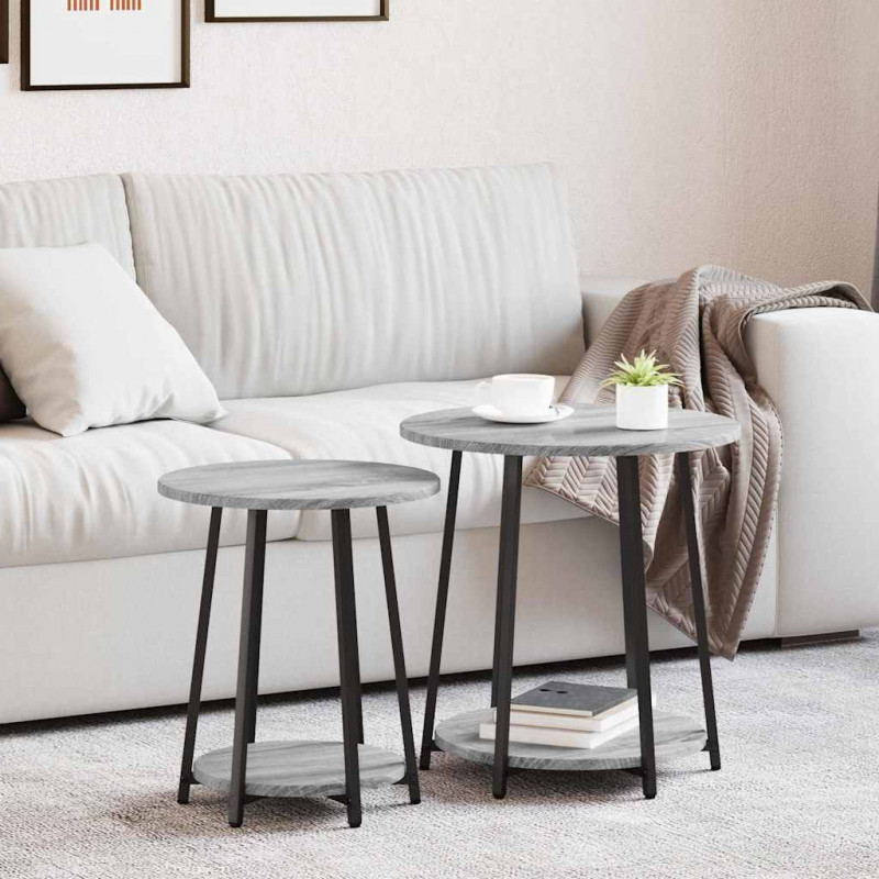 Zestaw stolików bocznych z półką 2 pcs Szary Sonoma i czarny