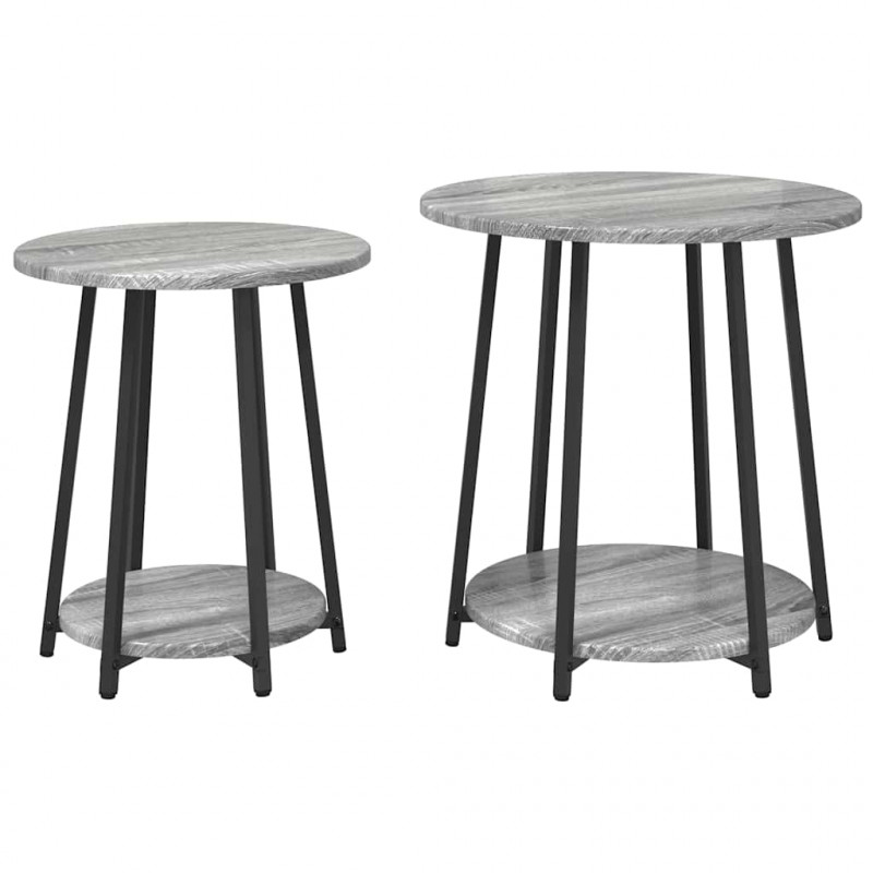 Zestaw stolików bocznych z półką 2 pcs Szary Sonoma i czarny