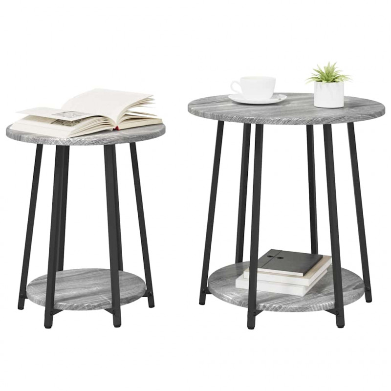 Zestaw stolików bocznych z półką 2 pcs Szary Sonoma i czarny