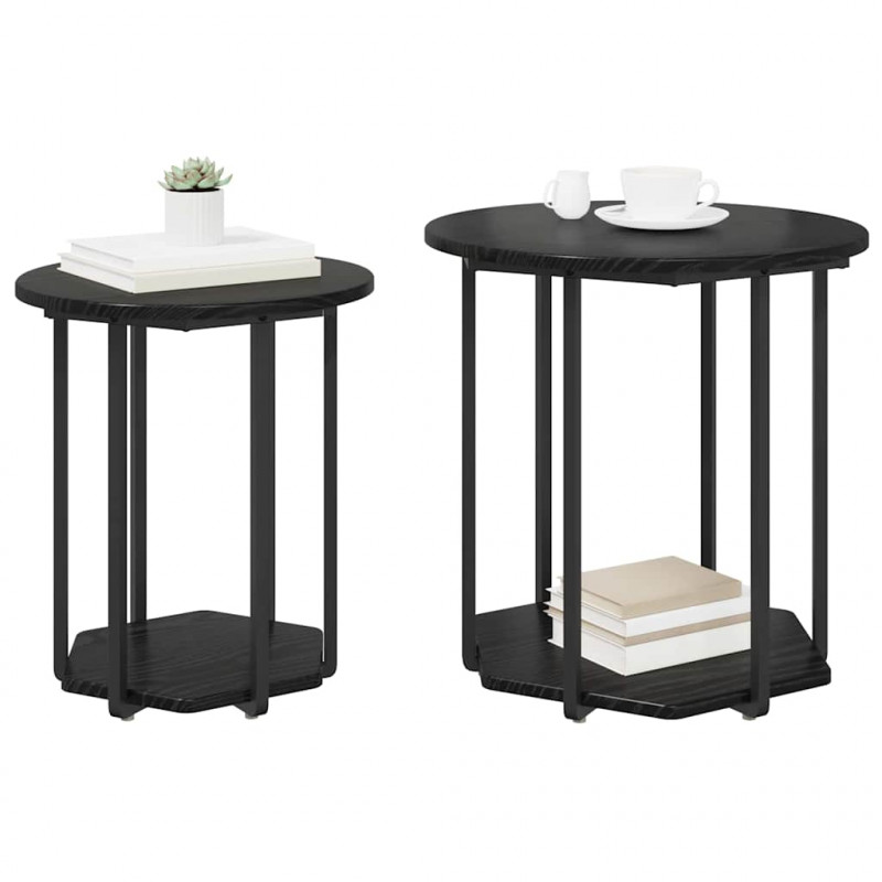 Zestaw stolików bocznych z półką 2 pcs Czarny Dąb