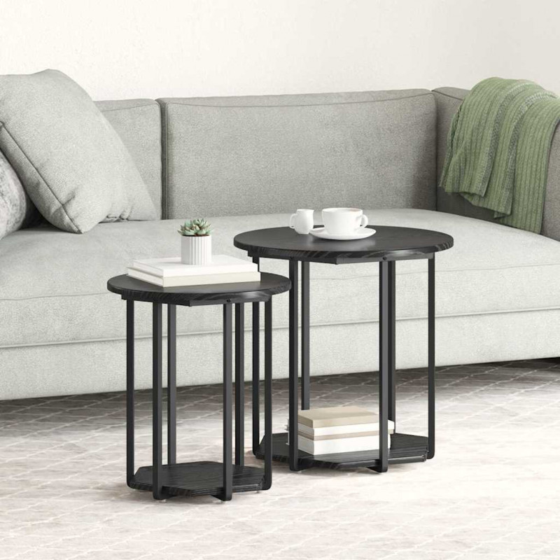 Zestaw stolików bocznych z półką 2 pcs Czarny Dąb