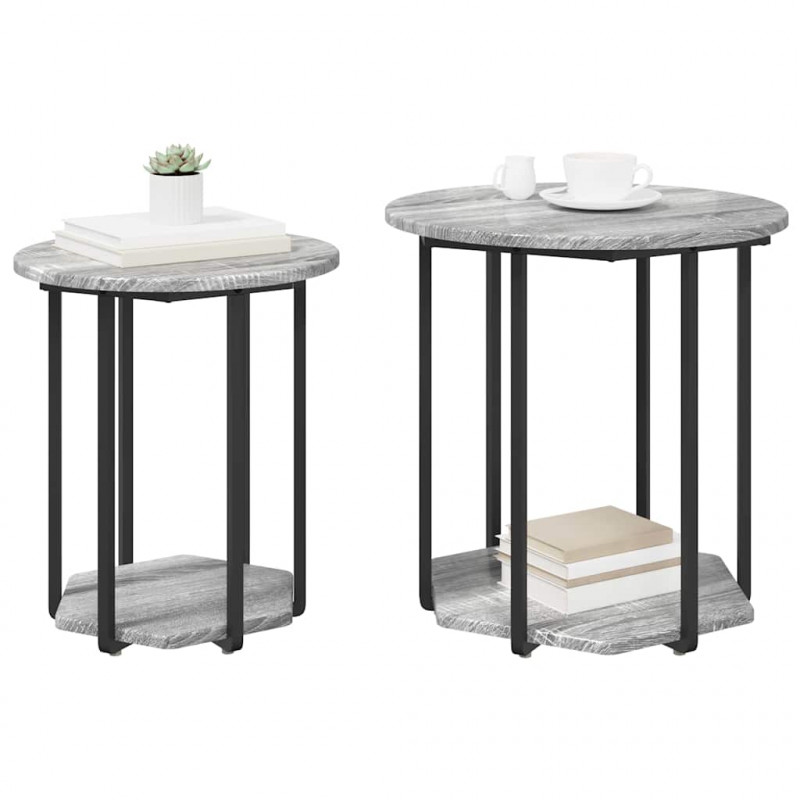 Zestaw stolików bocznych z półką 2 pcs Szary