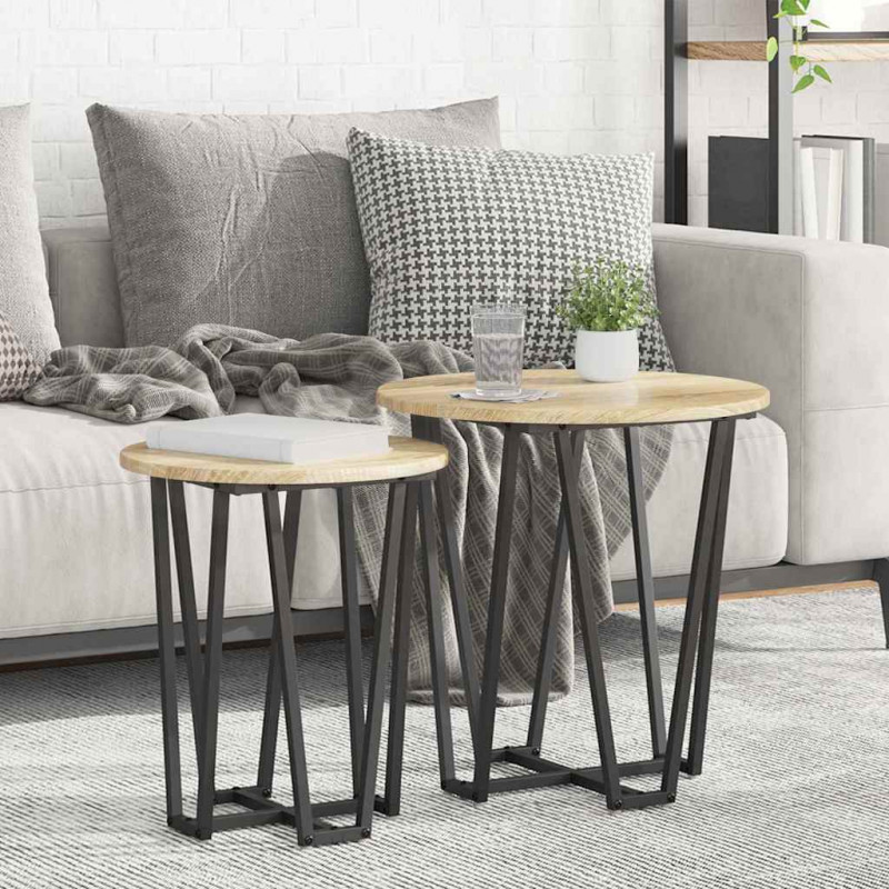Zestaw stolików bocznych 2 pcs Dąb Sonoma i czarny