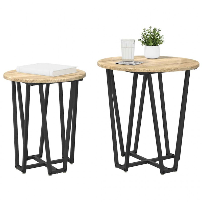 Zestaw stolików bocznych 2 pcs Dąb Sonoma i czarny