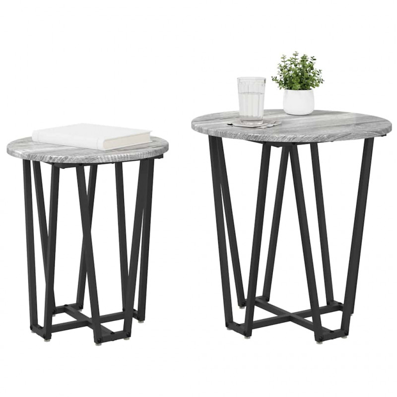Zestaw stolików bocznych 2 pcs Szary Sonoma i czarny