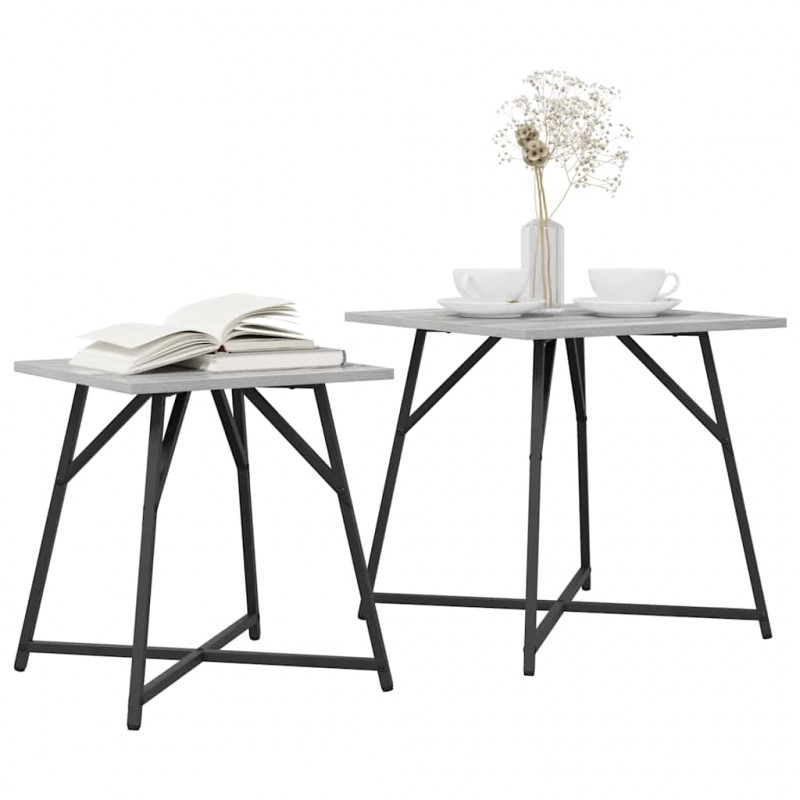 Zestaw stolików bocznych 2 pcs Szary Sonoma i czarny