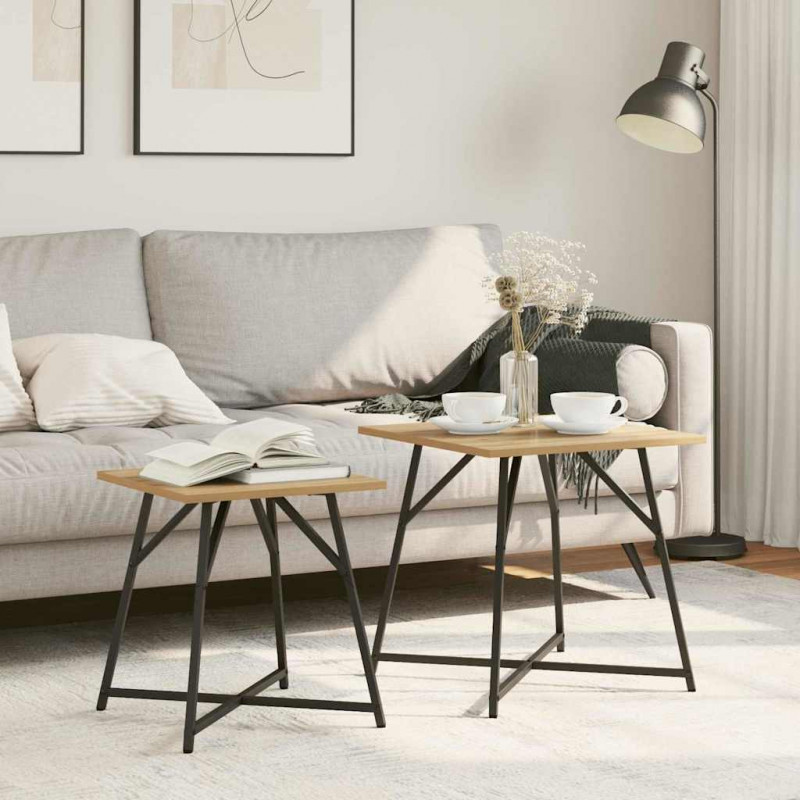 Zestaw stolików bocznych 2 pcs Dąb rzemieślniczy i Czarny