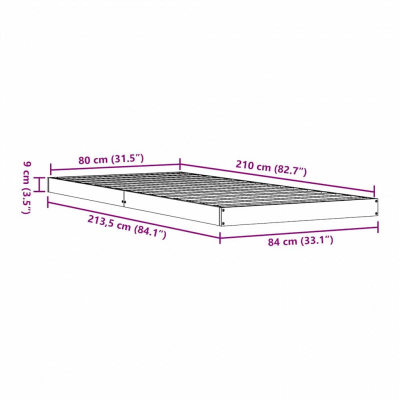 Stelaż łóżkowy Naturalny 213.5 x 104 x 9 cm Lite drewno sosnowe