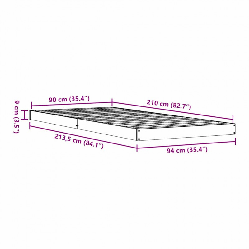 Stelaż łóżkowy Naturalny 213.5 x 104 x 9 cm Lite drewno sosnowe