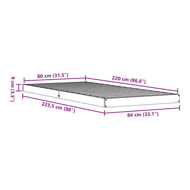 Stelaż łóżkowy Naturalny 213.5 x 104 x 9 cm Lite drewno sosnowe