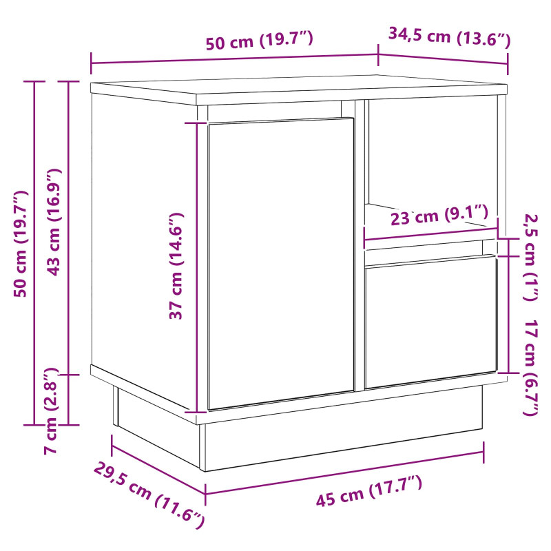 Szafka Nocna z szufladą 2 pcs Szary 50 x 34,5 x 50 cm