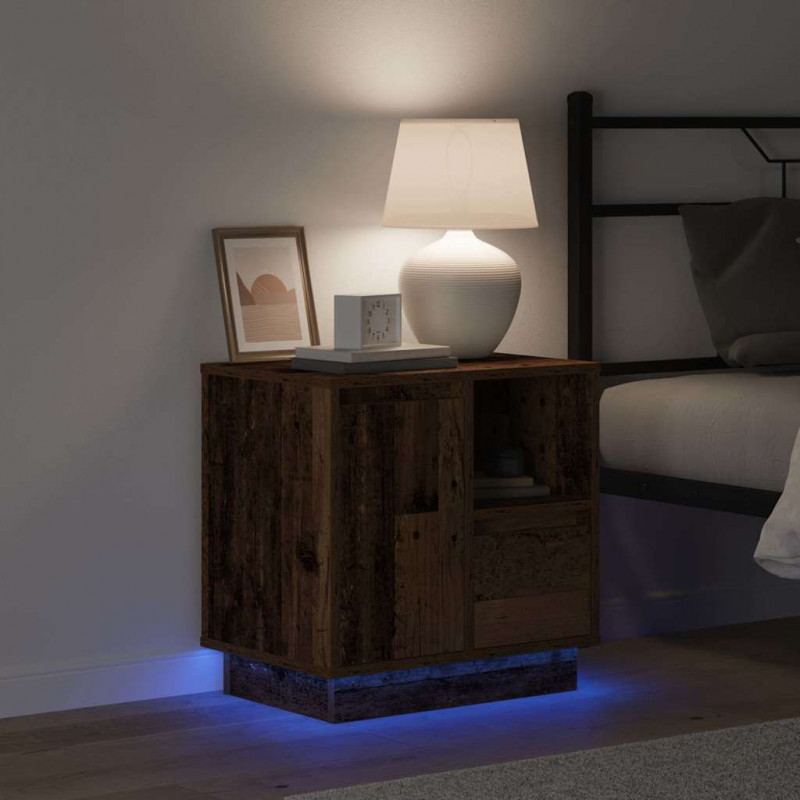 Szafka Nocna z szufladą z LED Stare drewno 50 x 34,5 x 50 cm