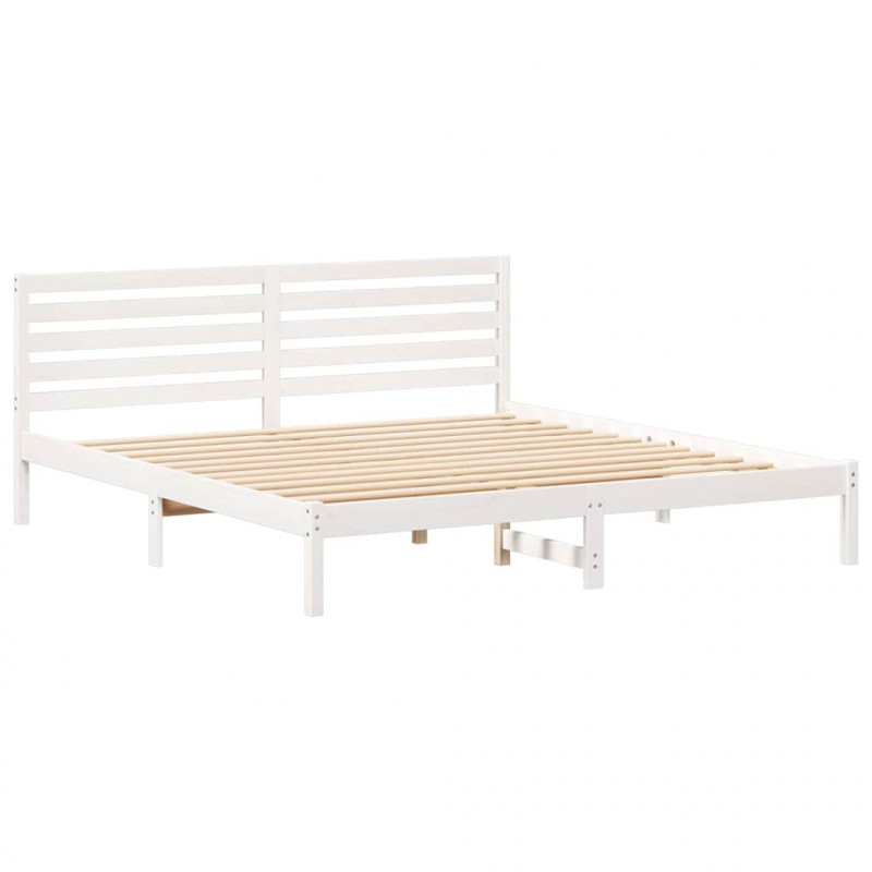 Ramka łóżka Z zagłówkiem Biały 200 x 200 cm Lite drewno sosnowe