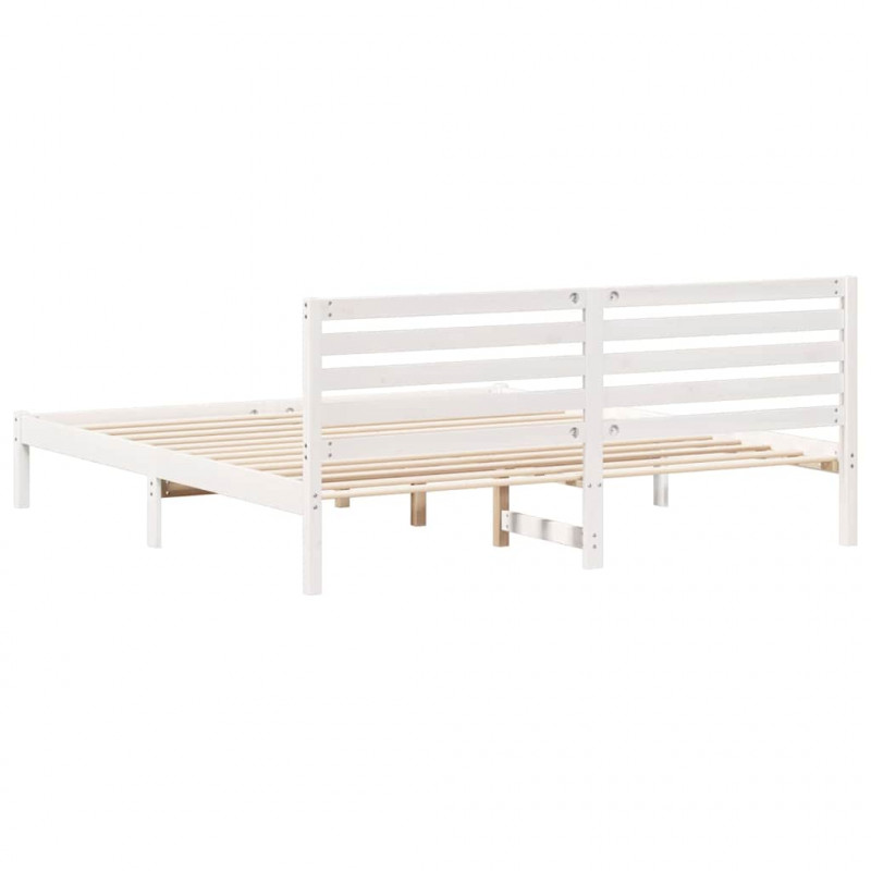 Ramka łóżka Z zagłówkiem Biały 200 x 200 cm Lite drewno sosnowe