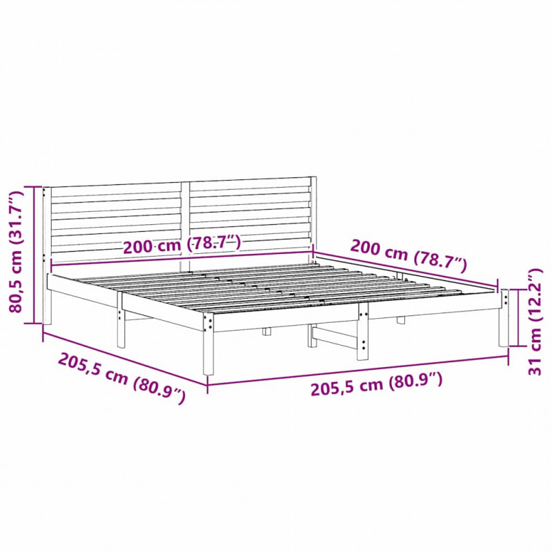 Ramka łóżka Woskowy Brąz 200 x 200 cm Lite drewno sosnowe