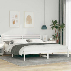Ramka łóżka Z zagłówkiem Biały 180 x 200 cm Lite drewno sosnowe