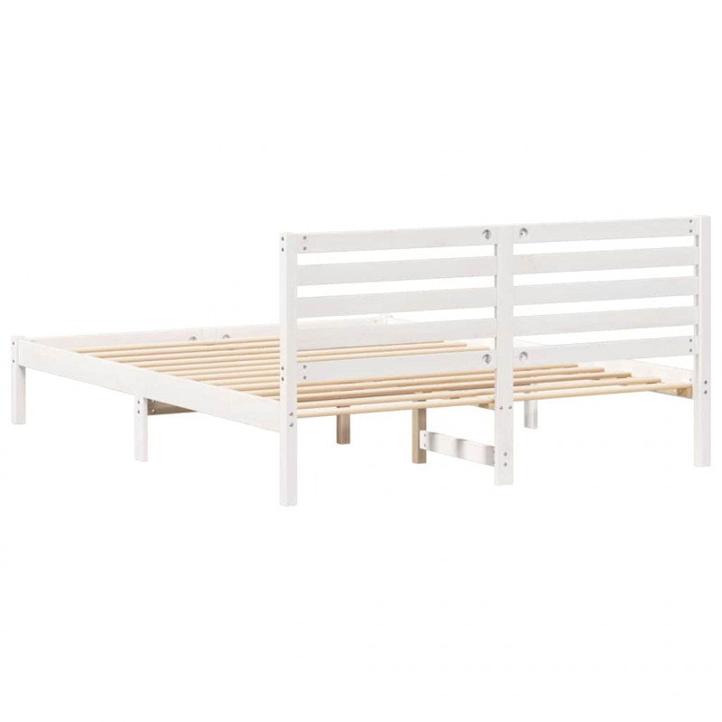 Ramka łóżka Z zagłówkiem Biały 160 x 200 cm Lite drewno sosnowe