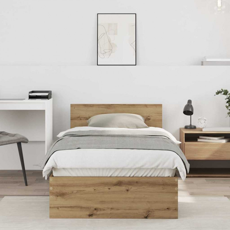 Ramka łóżka Z zagłówkiem Dąb rzemieślniczy 90 x 200 cm