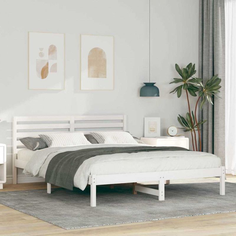 Ramka łóżka Z zagłówkiem Biały 140 x 200 cm Lite drewno sosnowe
