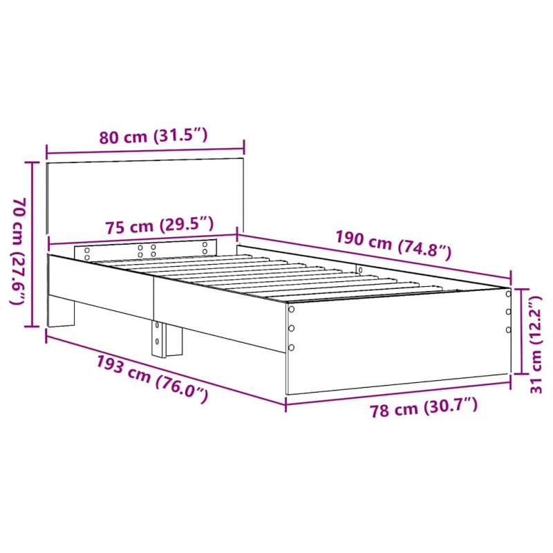 Ramka łóżka Stare drewno 75 x 190 cm Materiał drewnopochodny