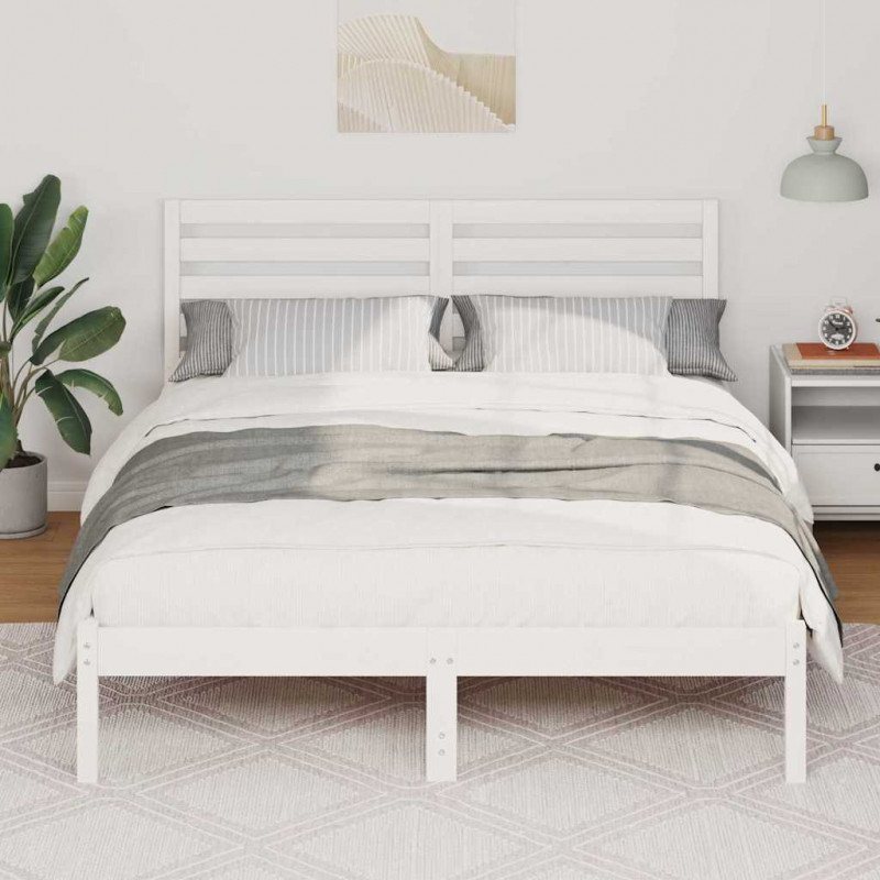 Ramka łóżka Z zagłówkiem Biały 120 x 200 cm Lite drewno sosnowe