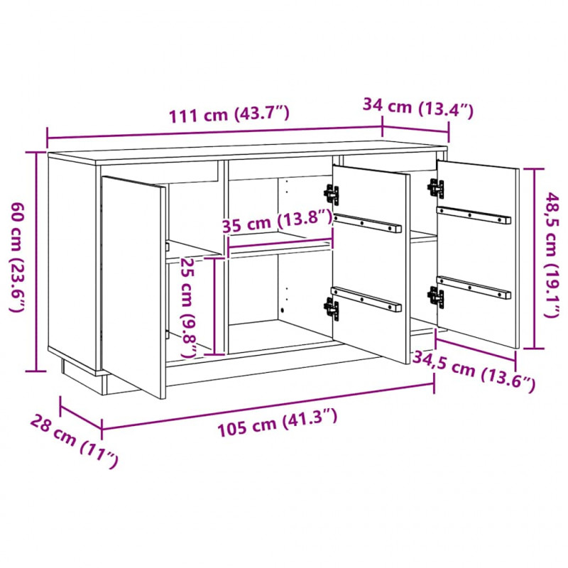 Bufet Brązowy dąb 111 x 34 x 60 cm Lite drewno sosnowe