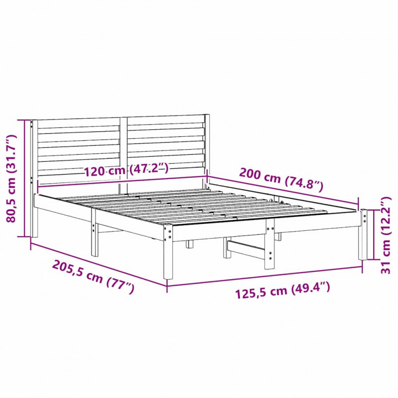 Ramka łóżka Z zagłówkiem Biały 120 x 200 cm Lite drewno sosnowe