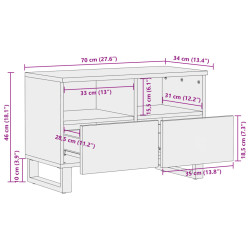 Szafka pod telewizor, brązowa, 70x34x46 cm, lite drewno mango