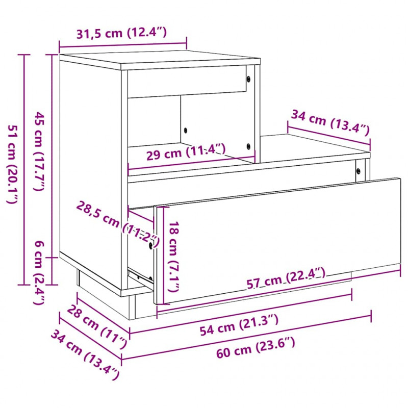 Szafka Nocna z szufladą 2 pcs Woskowy Brąz 60 x 34 x 51 cm