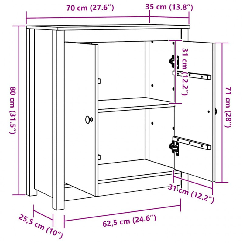 Bufet Woskowy Brąz 70 x 35 x 80 cm Lite drewno sosnowe