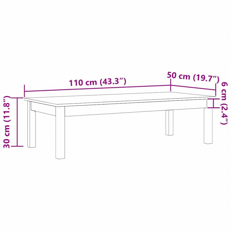 Stolik kawowy Max Brązowy 110 x 50 x 30 cm Lite drewno sosnowe