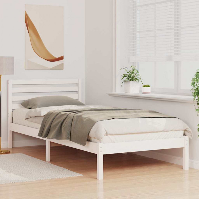 Ramka łóżka Z zagłówkiem Biały 100 x 210 cm Lite drewno sosnowe