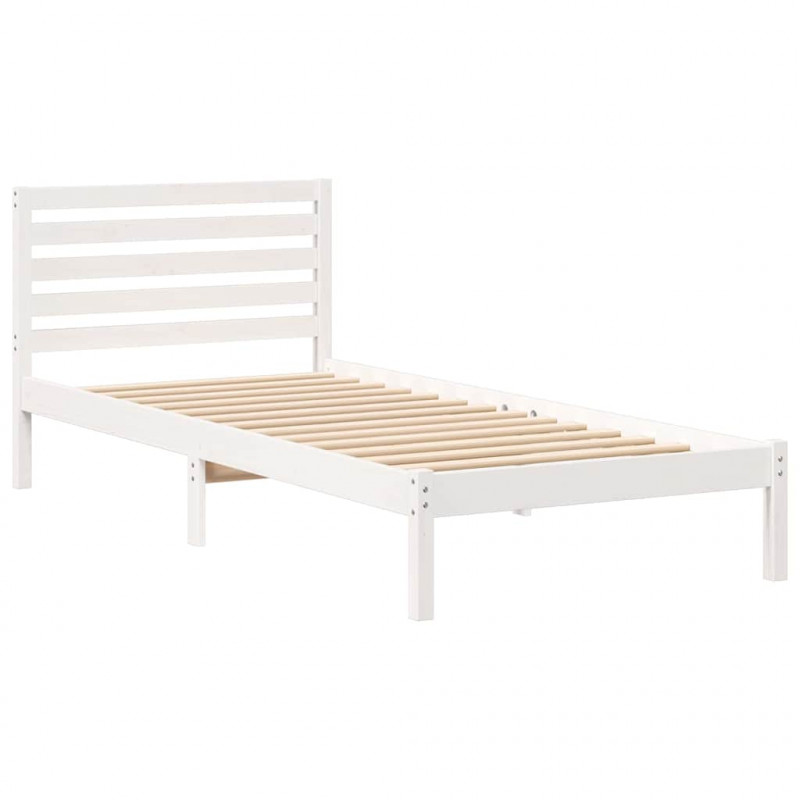 Ramka łóżka Z zagłówkiem Biały 100 x 210 cm Lite drewno sosnowe