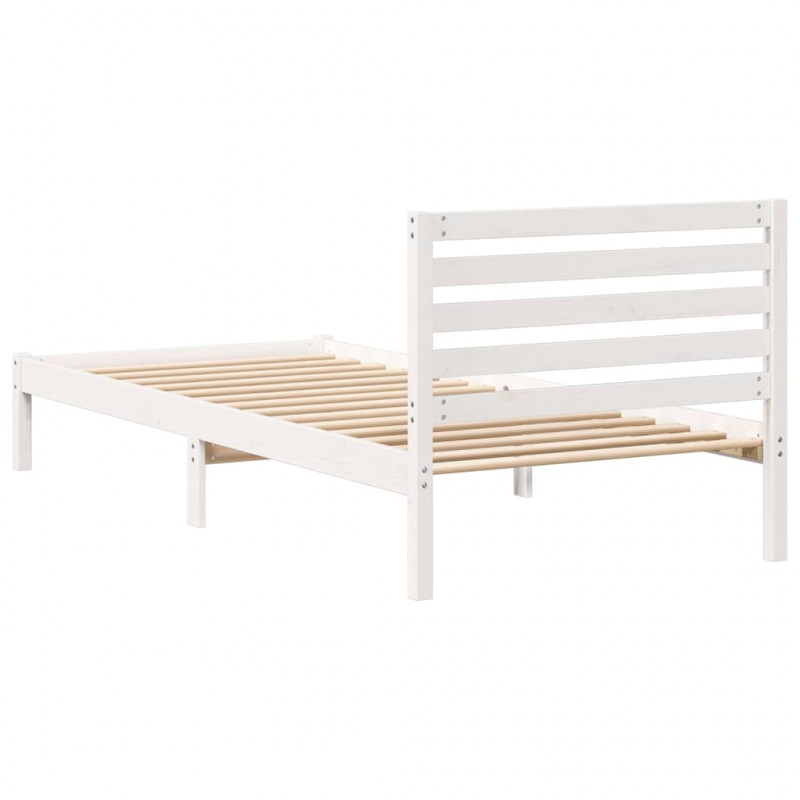 Ramka łóżka Z zagłówkiem Biały 100 x 210 cm Lite drewno sosnowe