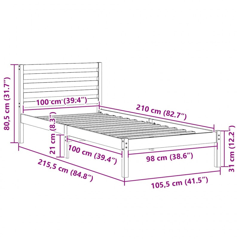 Ramka łóżka Woskowy Brąz 100 x 210 cm Lite drewno sosnowe