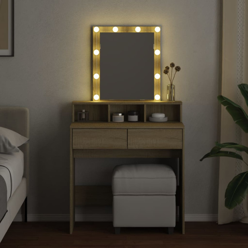 Toaletka z oświetleniem LED, dąb sonoma, 80x41x144,5 cm