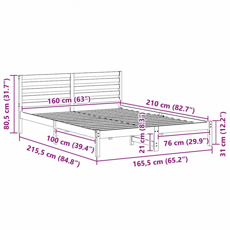 Ramka łóżka Brązowy 160 x 210 cm Lite drewno sosnowe