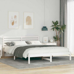 Ramka łóżka Z zagłówkiem Biały 160 x 210 cm Lite drewno sosnowe
