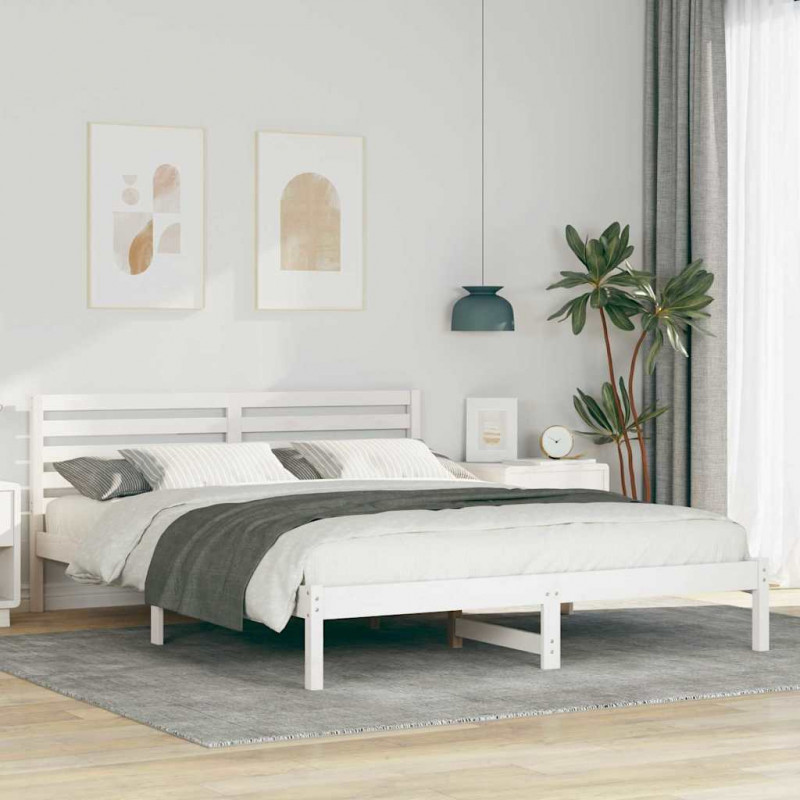 Ramka łóżka Z zagłówkiem Biały 160 x 210 cm Lite drewno sosnowe