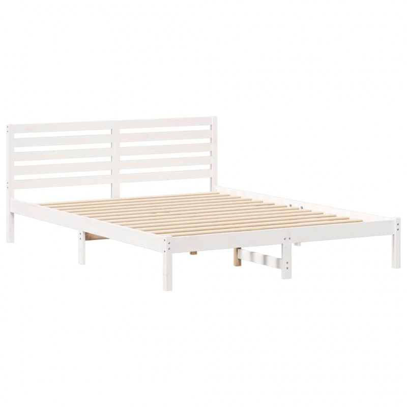 Ramka łóżka Z zagłówkiem Biały 160 x 210 cm Lite drewno sosnowe