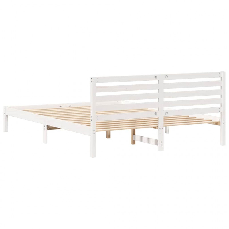 Ramka łóżka Z zagłówkiem Biały 160 x 210 cm Lite drewno sosnowe