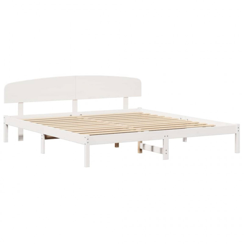 Ramka łóżka Z zagłówkiem Biały 200 x 200 cm Lite drewno sosnowe