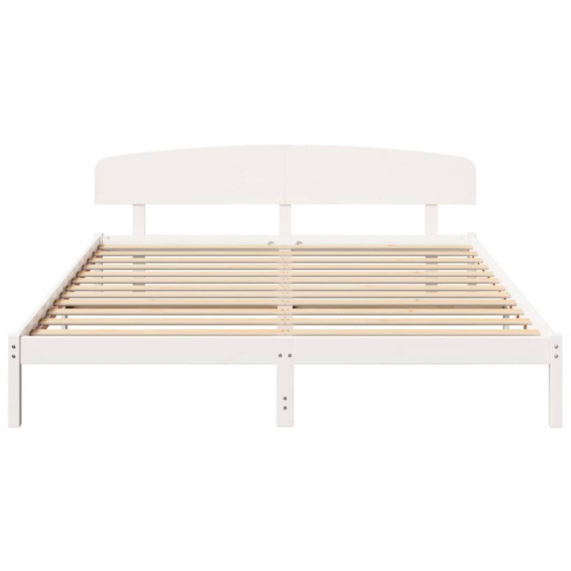 Ramka łóżka Z zagłówkiem Biały 200 x 200 cm Lite drewno sosnowe