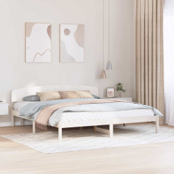 Ramka łóżka Z zagłówkiem Biały 180 x 200 cm Lite drewno sosnowe