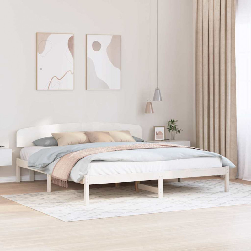 Ramka łóżka Z zagłówkiem Biały 180 x 200 cm Lite drewno sosnowe