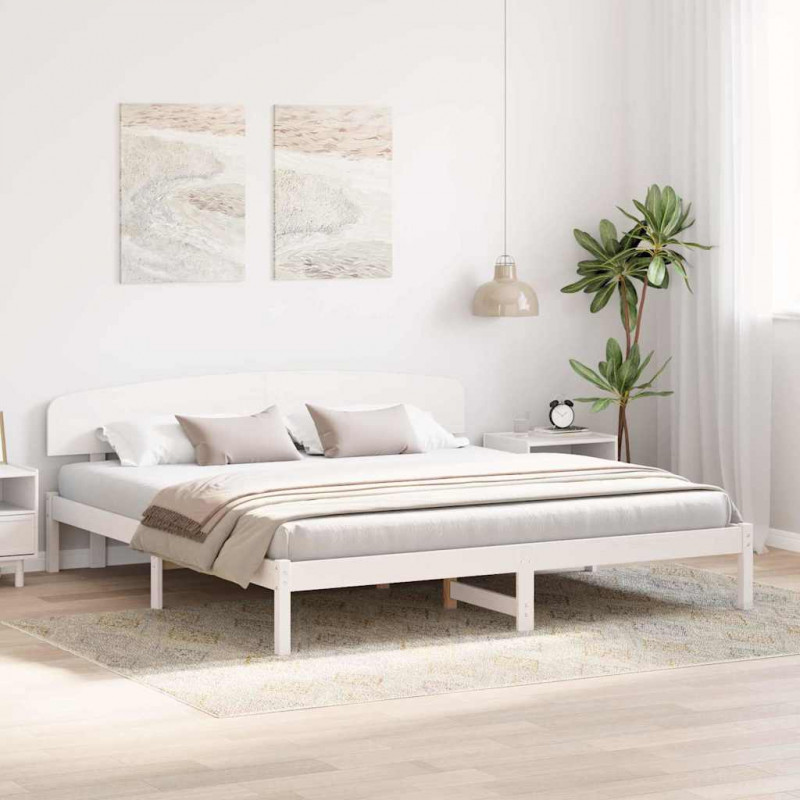 Ramka łóżka Z zagłówkiem Biały 180 x 200 cm Lite drewno sosnowe