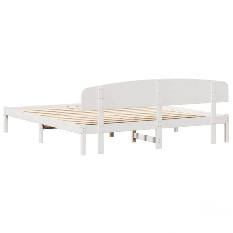 Ramka łóżka Z zagłówkiem Biały 180 x 200 cm Lite drewno sosnowe