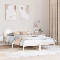 Ramka łóżka Z zagłówkiem Biały 160 x 200 cm Lite drewno sosnowe
