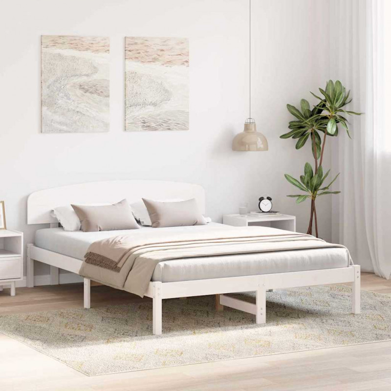 Ramka łóżka Z zagłówkiem Biały 160 x 200 cm Lite drewno sosnowe